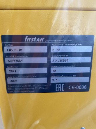 Photo FIRSTAIR FAS 6 6-270AT screw compressor NEW